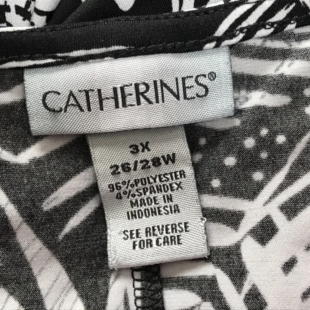 Catherines Shirt Top Womens 3X Black White‎ Tropical Stretch Cold Shoulder - Picture 5 of 7